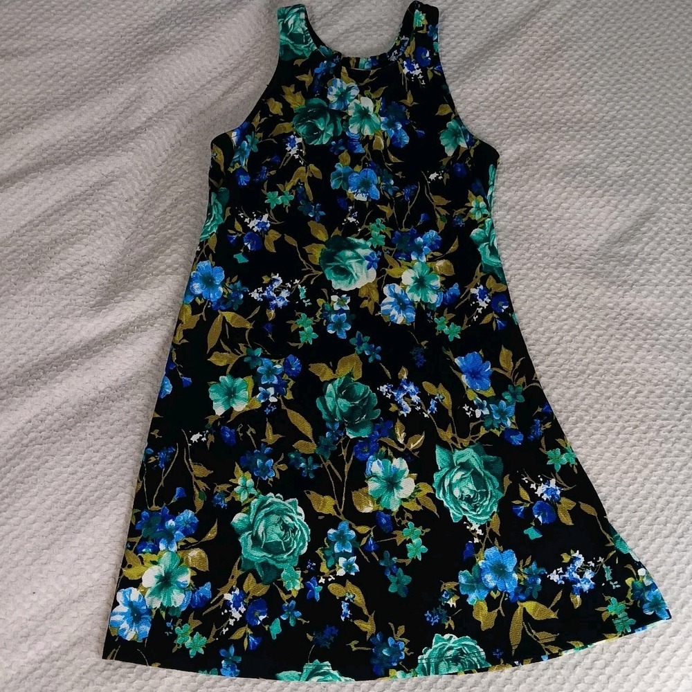 Charles Henry Dark Floral Mini Dress‎ Twisted Racerback Black And Blue Sz Small